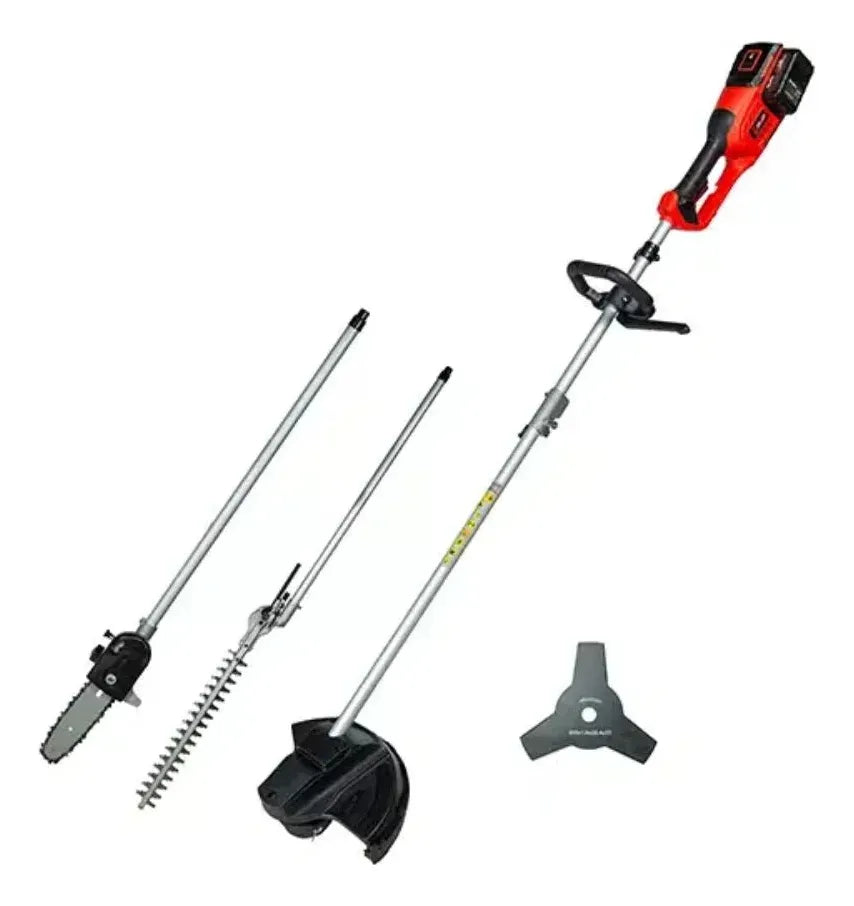 Roçadeira Multifuncional Toyama Tbt18+18mt-k 18v+18v - 4 Em 1 - Fio, Lâmina, Podador Altura E Cerca Viva, Motor Brushless, 2 Baterias 4ah, Carregador Duplo