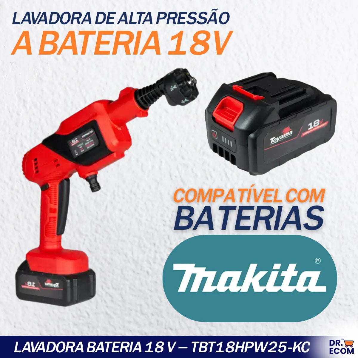 Lavadora A Bateria 18v 4ah Toyama Com Maleta Porta Sabão 6 Tipos De Jato 25bar 3.3l/min Reser 1.5l Mangueira 5m C Filtro Baterias Intercambiáveis C Makita