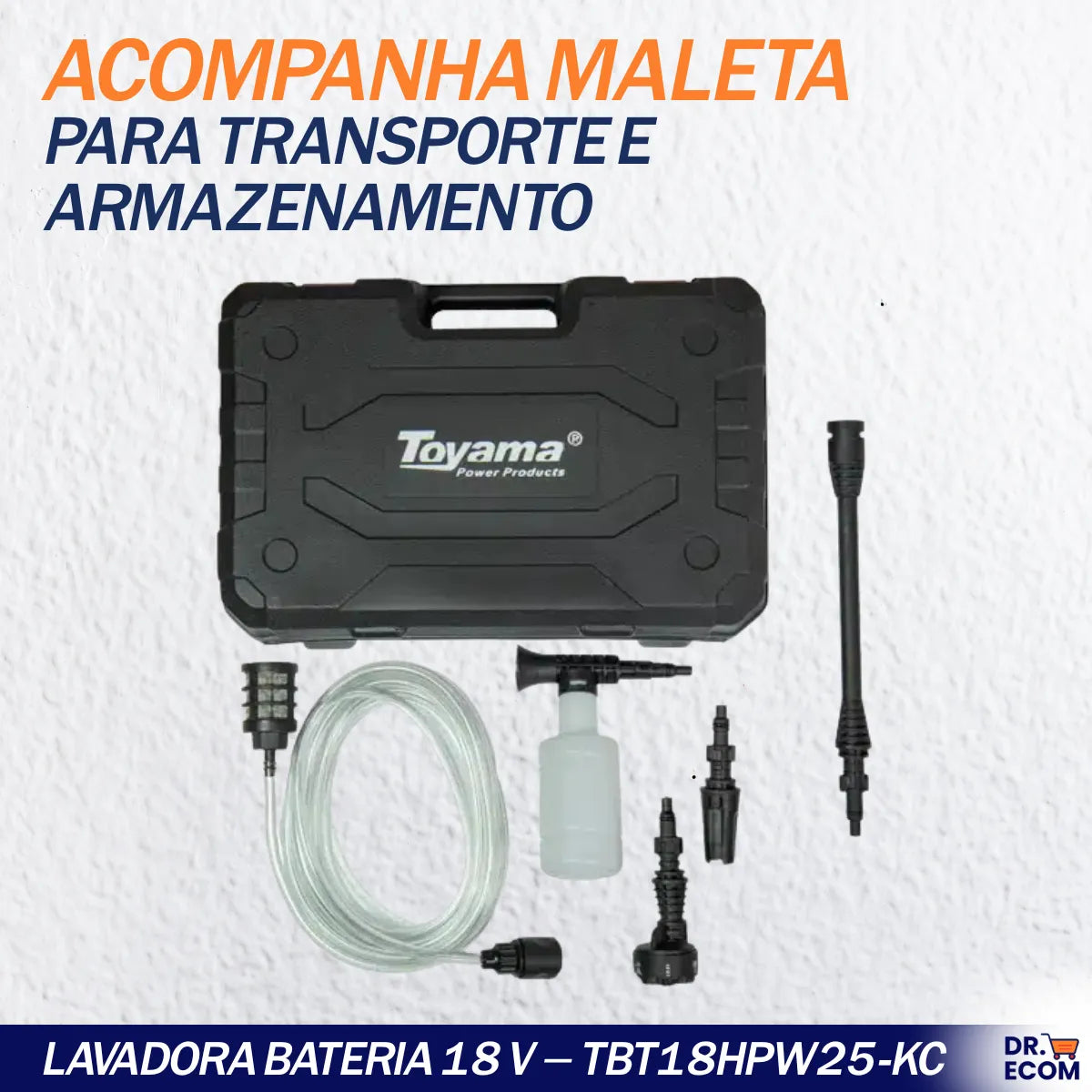 Lavadora A Bateria 18v 4ah Toyama Com Maleta Porta Sabão 6 Tipos De Jato 25bar 3.3l/min Reser 1.5l Mangueira 5m C Filtro Baterias Intercambiáveis C Makita