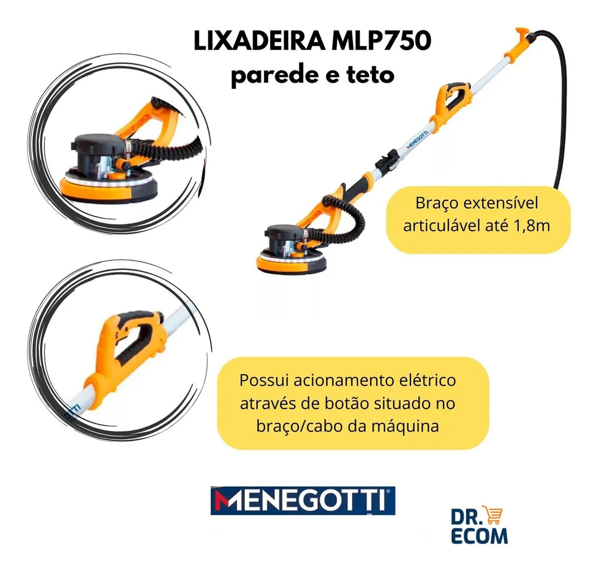 Lixadeira Telescópica Parede Teto 750w Mlp750 Menegotti