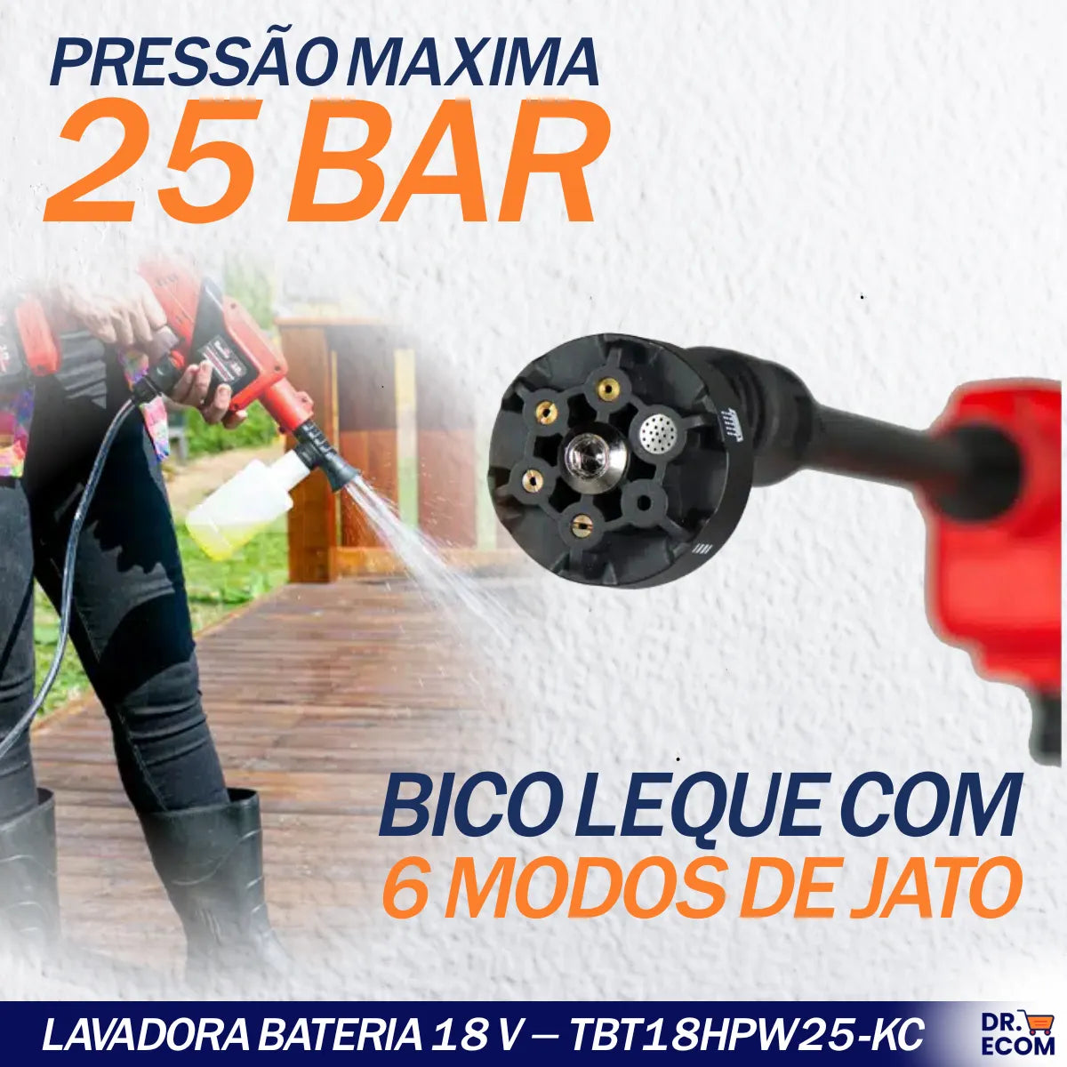 Lavadora A Bateria 18v 4ah Toyama Com Maleta Porta Sabão 6 Tipos De Jato 25bar 3.3l/min Reser 1.5l Mangueira 5m C Filtro Baterias Intercambiáveis C Makita