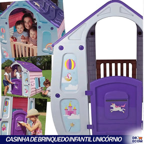 Casinha De Brinquedo Infantil Unicórnio Com Duas Janelas Laterais Que Abrem E Fecham 2 Portas