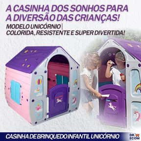 Casinha De Brinquedo Infantil Unicórnio Com Duas Janelas Laterais Que Abrem E Fecham 2 Portas