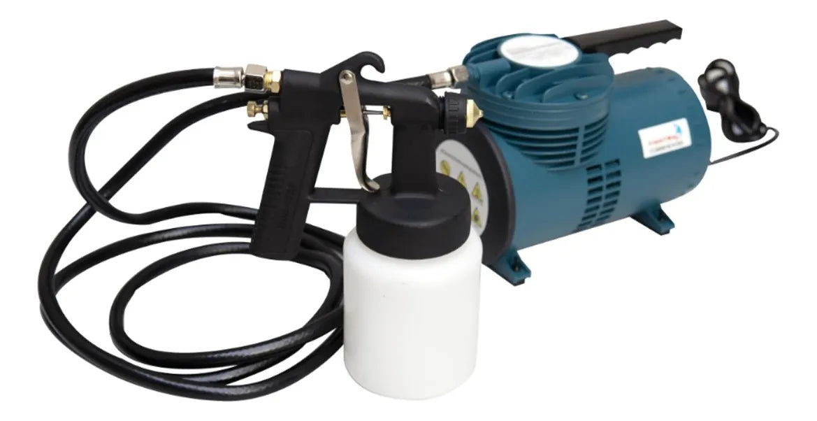 Kit Compressor De Ar Direto 1/4hp 250w 600mls Vazão 0,65l/min 50psi Com Chave Seletora De Voltagem 110/220v Portatil + Pistola De Pintura