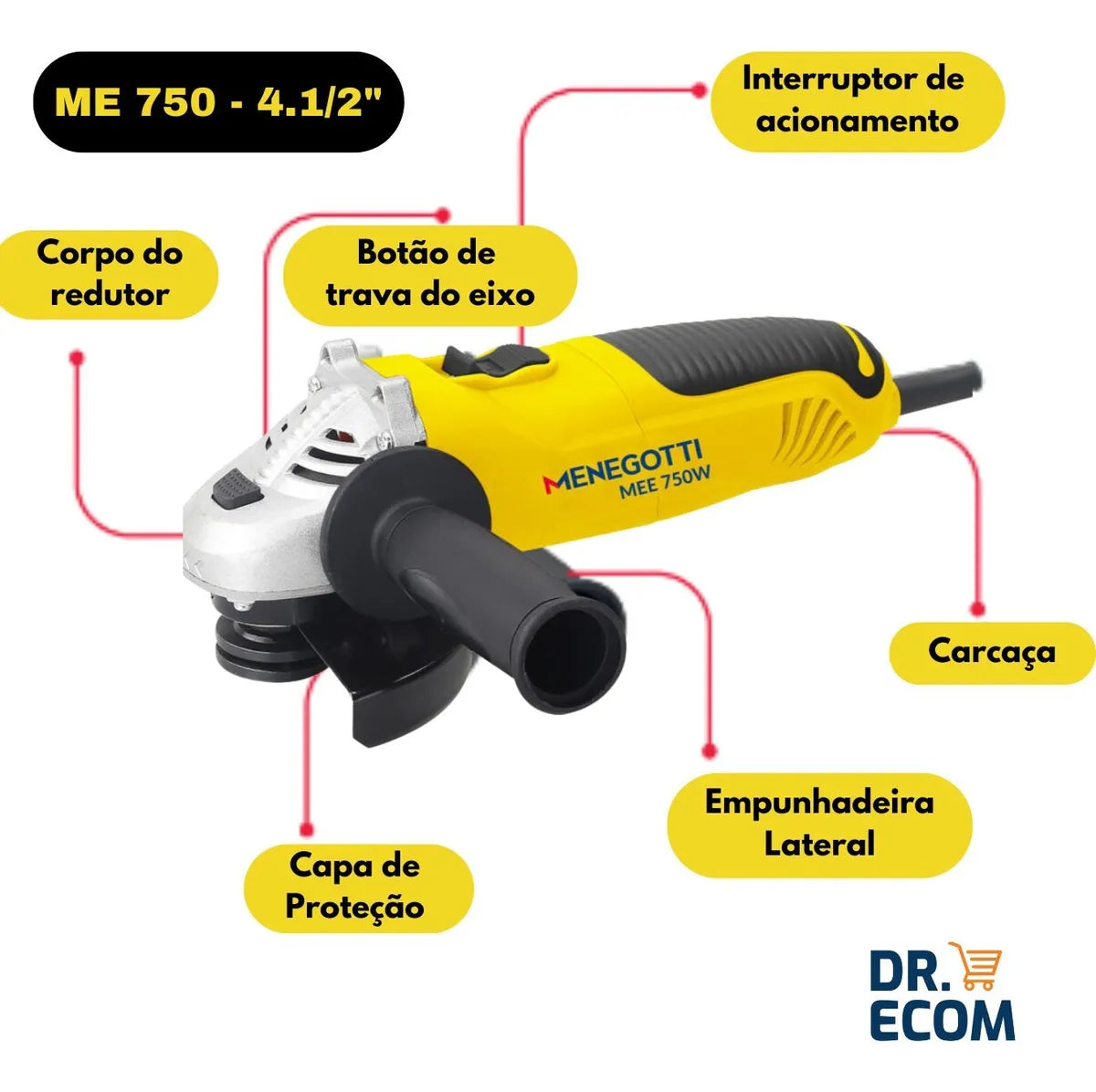 Esmerilhadeira Angular 4.1/2 750w 11.000 Rpm Mee- Menegotti 110V