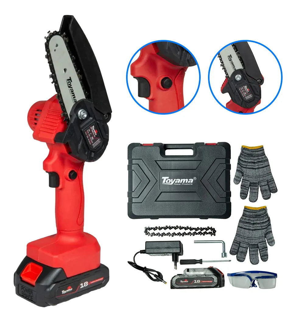 Cortadora Galhos Mini Motosserra Portátil Sem Fio Toyama Cor Vermelho Com Preto