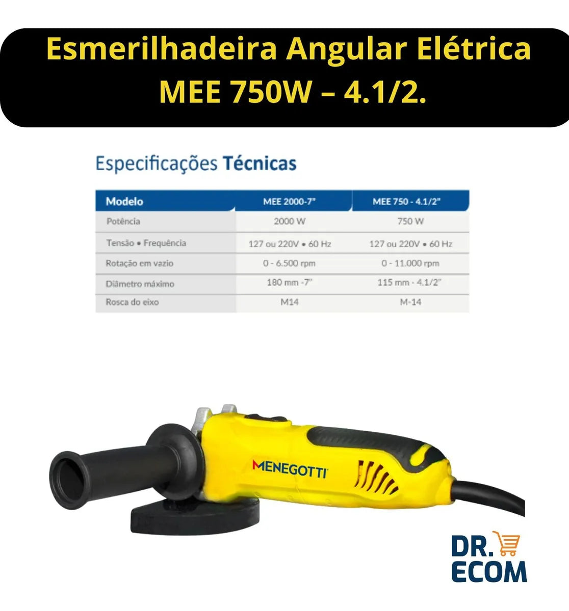 Esmerilhadeira Angular 4.1/2 750w 11.000 Rpm Mee- Menegotti 110V