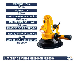 Lixadeira Profissional De Parede Menegotti Mlp800h 127v/220v