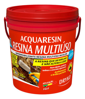 Resina Acrílica Multiuso Base D'agua Impermeabilizante 18kg Rende 230m2 Acquaresin Dryko Não Amarela Ambiente Interno E Externo, Secagem Rapida, Leve Brilho