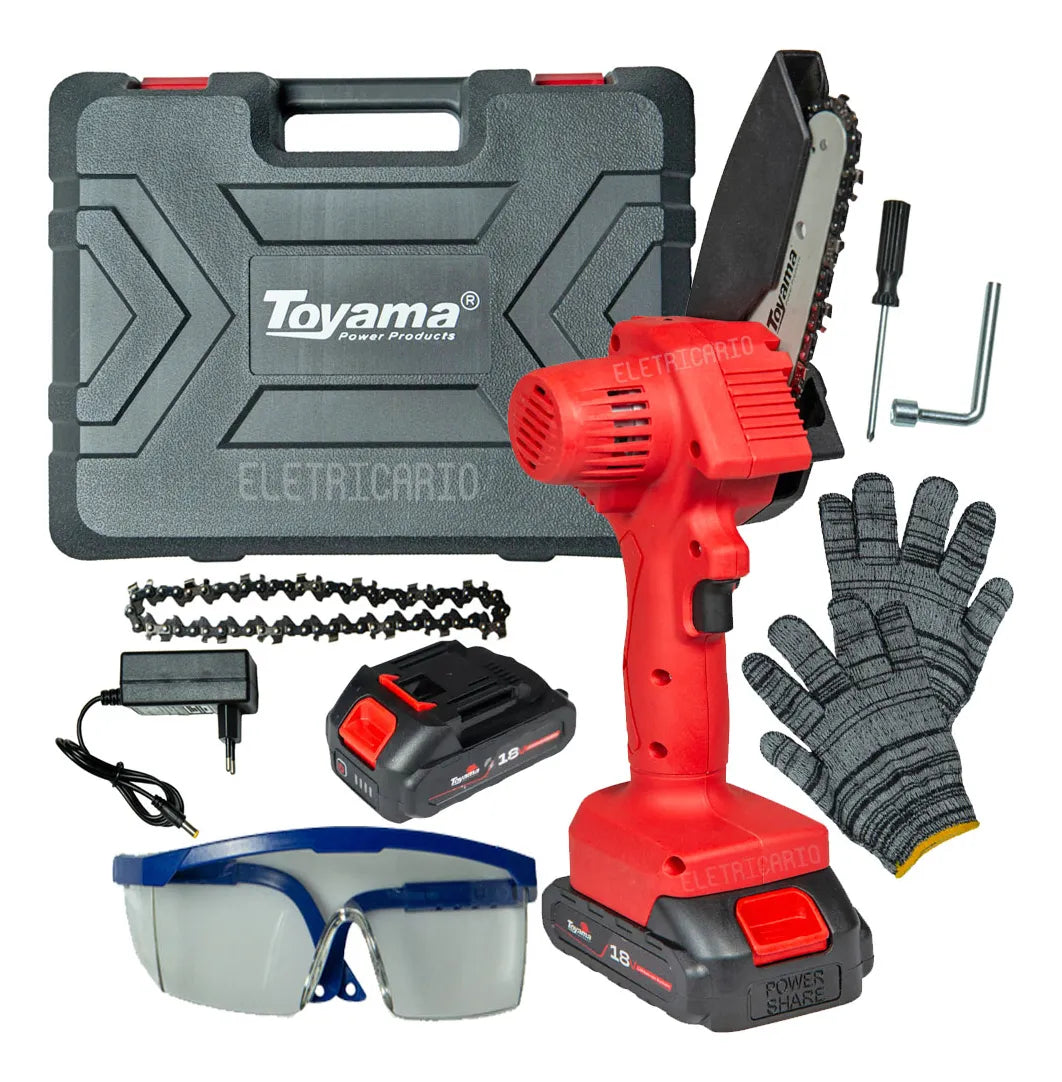 Cortadora Galhos Mini Motosserra Portátil Sem Fio Toyama Cor Vermelho Com Preto