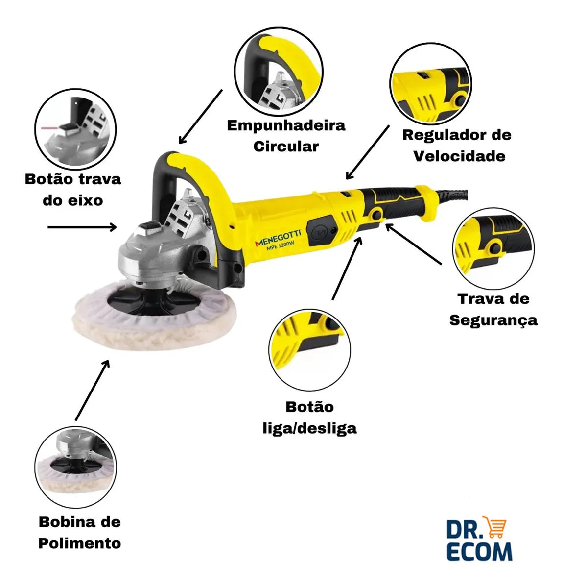 Politriz De Mão Profisssional Mpe 1200w Menegotti 127v/220v