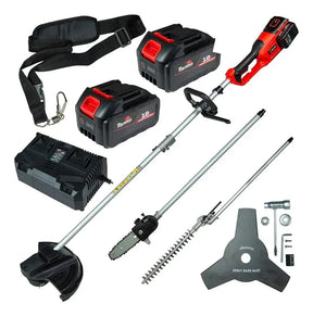 Roçadeira Multifuncional Toyama Tbt18+18mt-k 18v+18v - 4 Em 1 - Fio, Lâmina, Podador Altura E Cerca Viva, Motor Brushless, 2 Baterias 4ah, Carregador Duplo