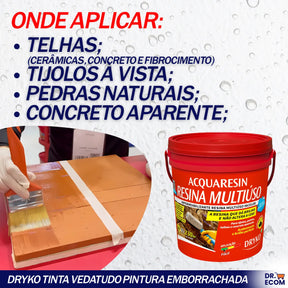 Resina Acrílica Multiuso Base D'agua Impermeabilizante 18kg Rende 230m2 Acquaresin Dryko Não Amarela Ambiente Interno E Externo, Secagem Rapida, Leve Brilho
